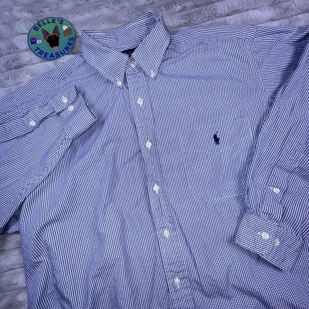 Ralph Lauren Men's XL 16.5 Yarmouth Pocket Blue Plaid‎ Button Down Shirt Easter